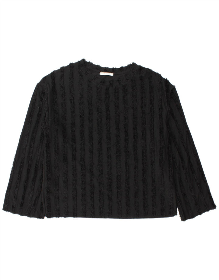 Blusa feminina de manga comprida Zara UK 14 poliéster preto médio