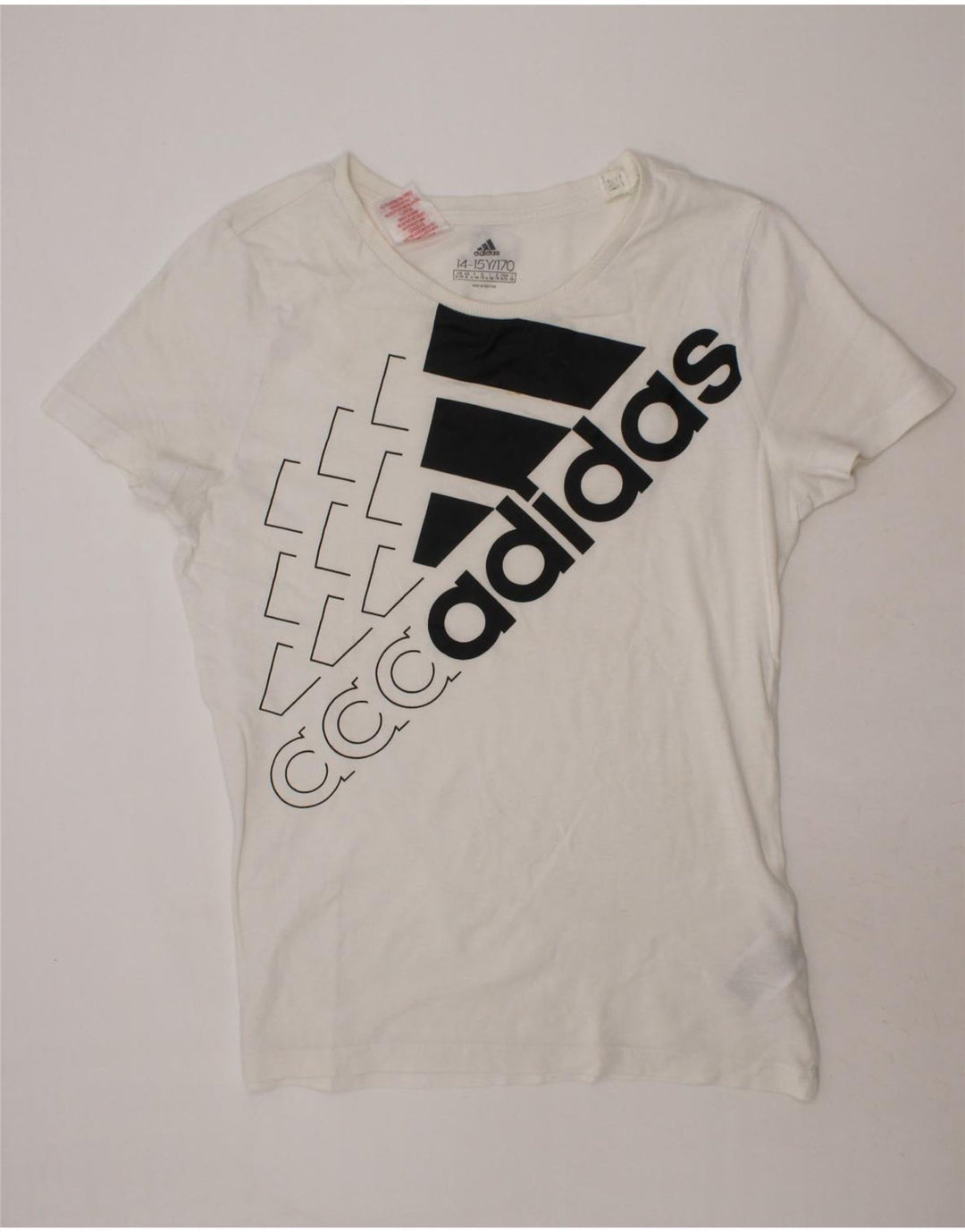 ADIDAS Girls Graphic T-Shirt Top 14-15 Years White Cotton Vintage Adidas and Second-Hand Adidas from Messina Hembry 