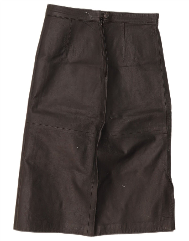 Saia de couro feminina vintage W28 média preta