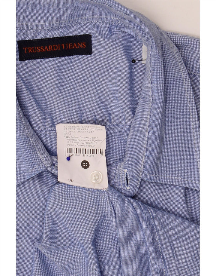 Trussardi Jeans Camisa masculina tamanho 43 XL azul algodão