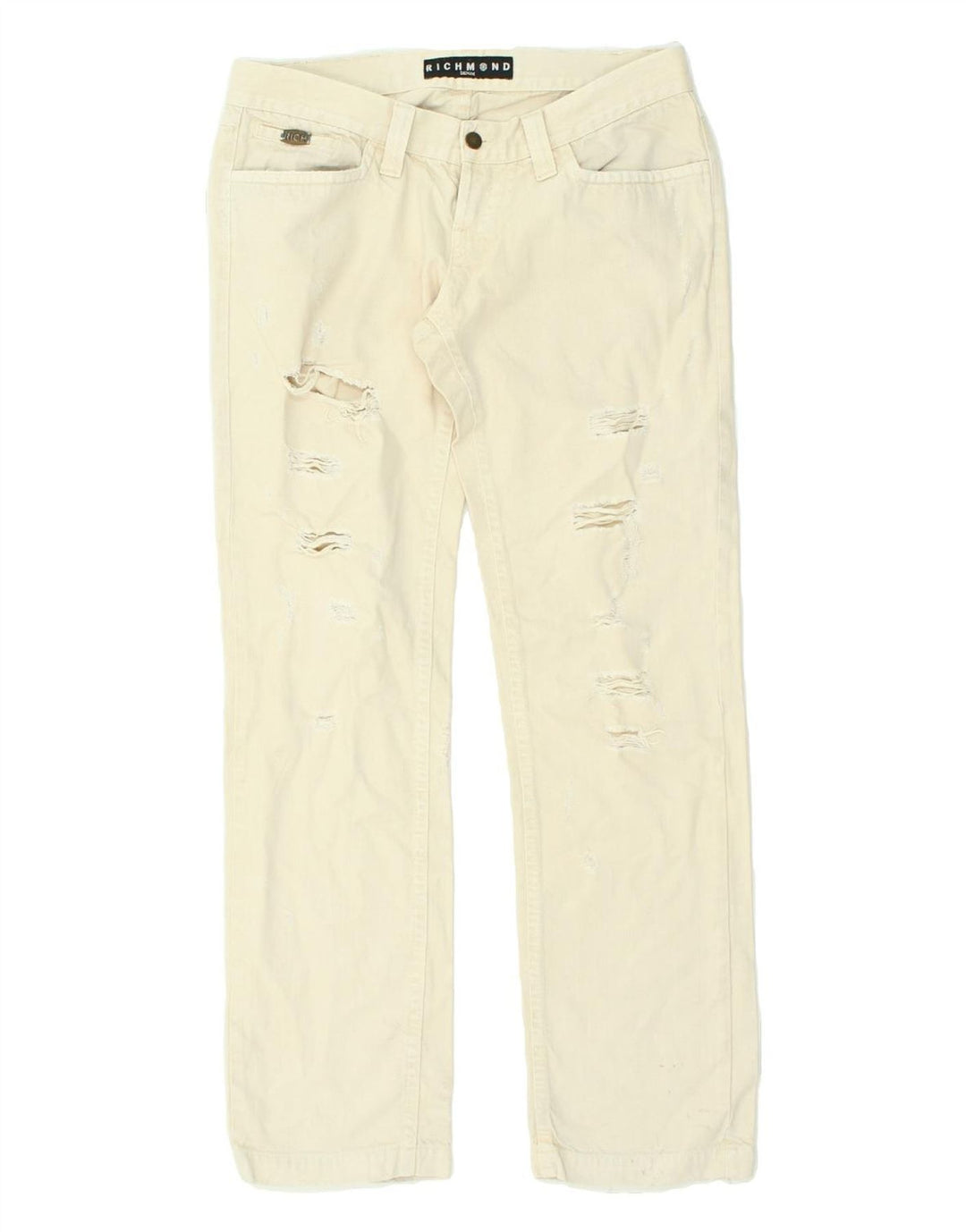 RICHMOND Mens Distressed Straight Jeans W34 L32  Beige Cotton | Vintage Richmond | Thrift | Second-Hand Richmond | Used Clothing | Messina Hembry 