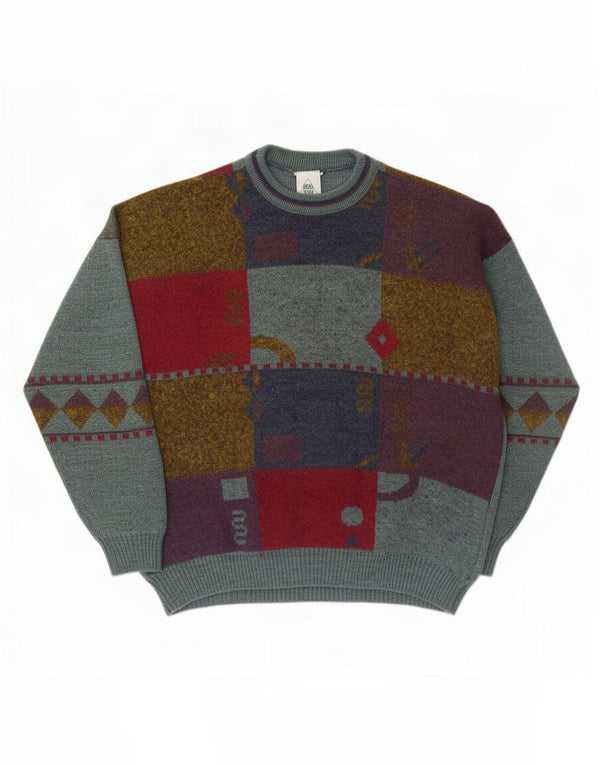 New Fast Mens By C&A Crew Neck Jumper Sweater XL Verde Geométrico Acrílico