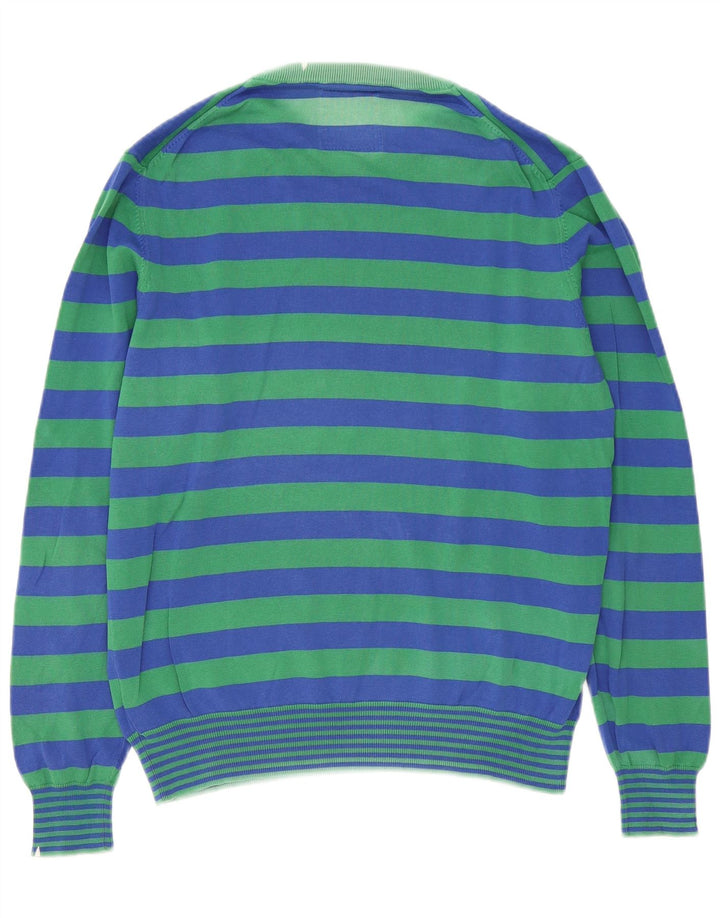 Suéter masculino Sun68 com gola redonda, grande algodão listrado azul