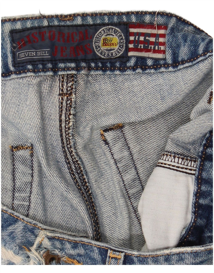 Calça jeans feminina Roy Rogers Seven Bell desgastada reta W30 L34 azul
