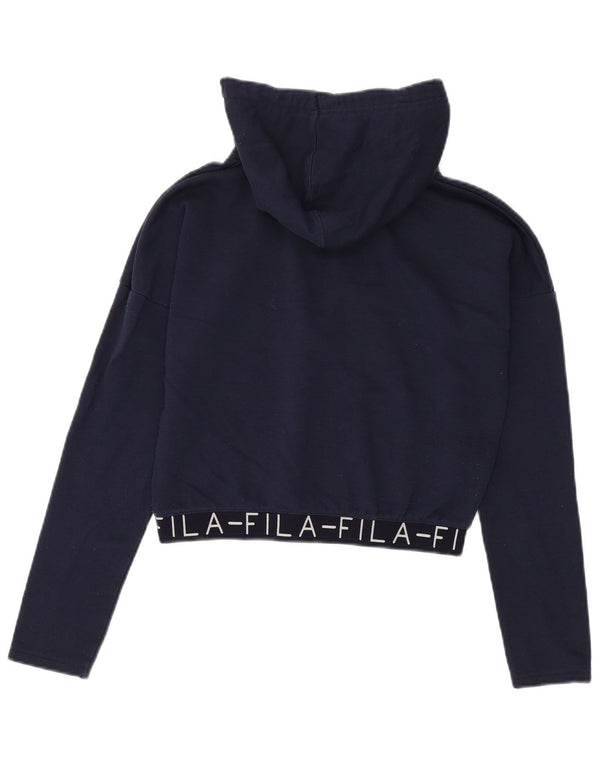 Suéter com capuz feminino Fila Graphic Crop UK 10 pequeno algodão azul marinho