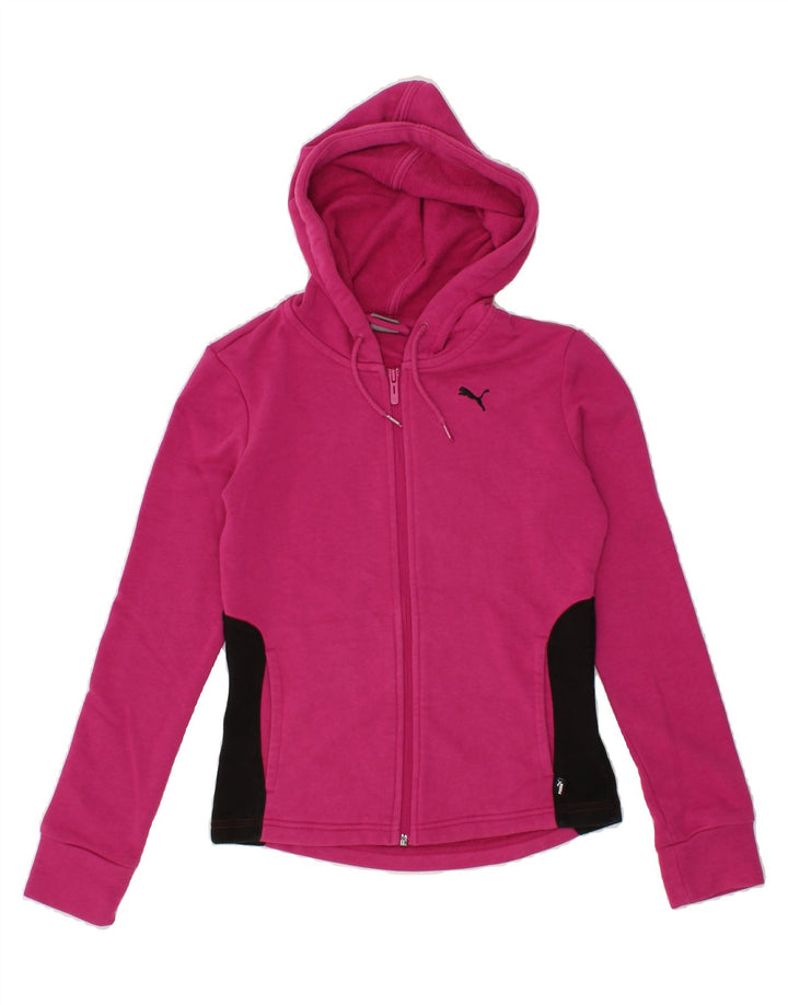 PUMA Womens Zip Hoodie Sweater UK 6 XS Pink Colourblock Cotton Vintage Puma and Second-Hand Puma from Messina Hembry 
