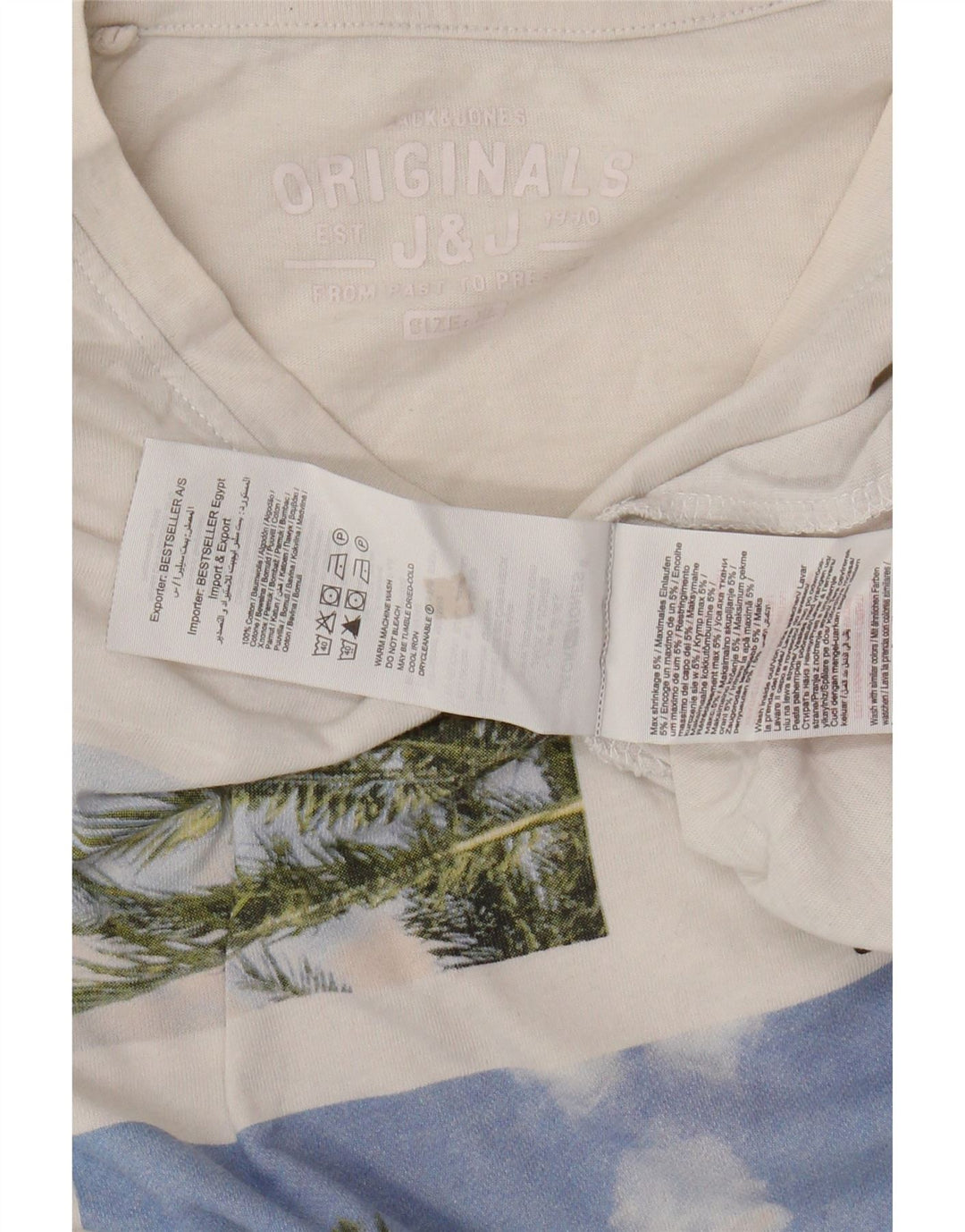 JACK & JONES Camiseta masculina gráfica Top XL algodão branco