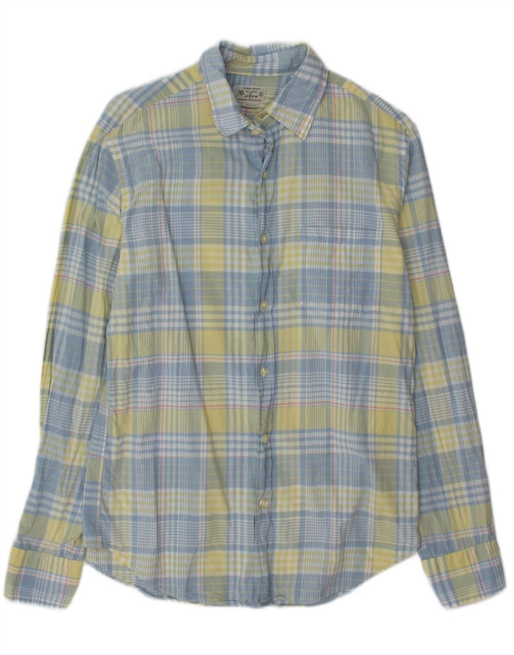 Camisa masculina J. CREW pequena xadrez azul de algodão