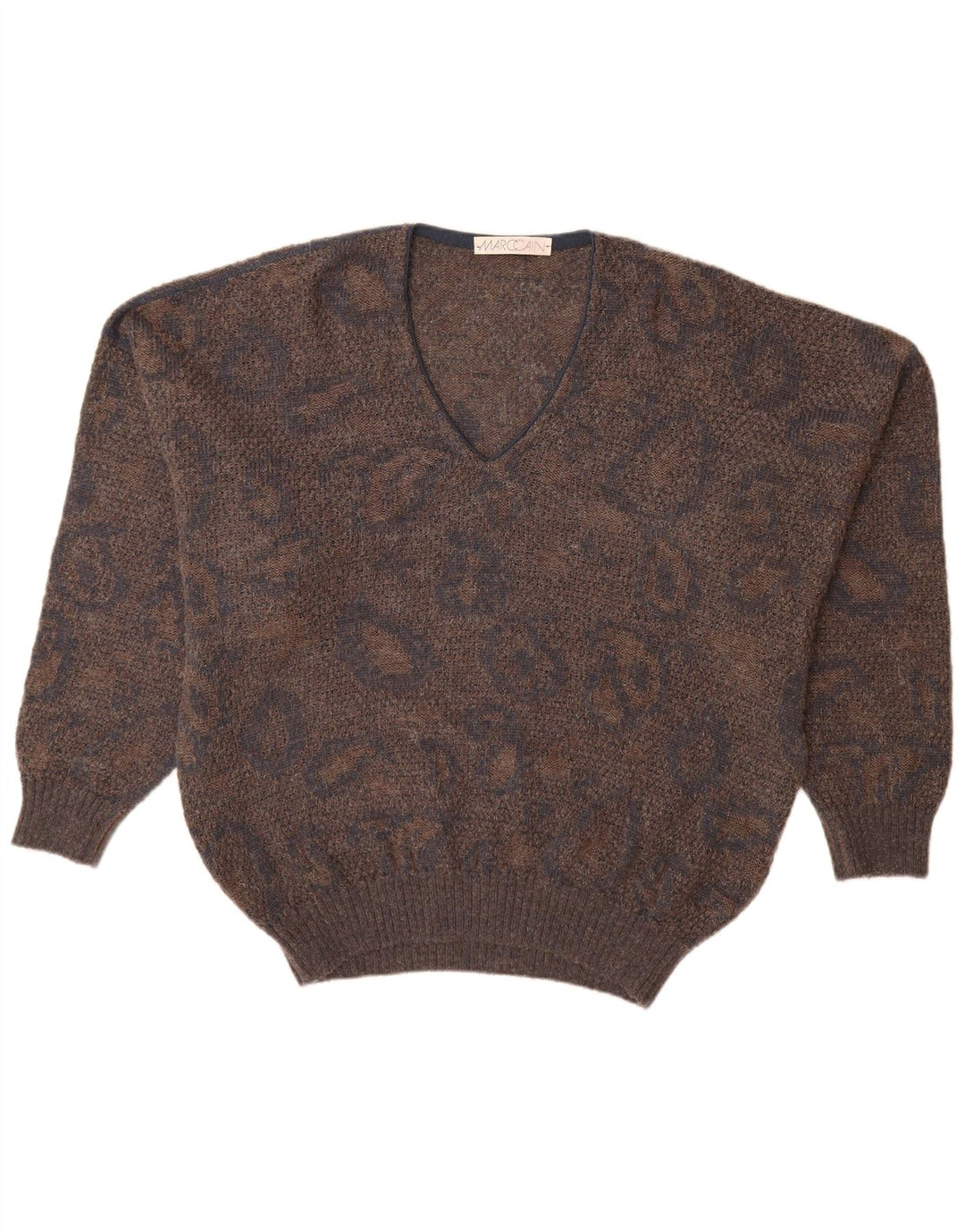 Suéter masculino MARCCAIN com decote em V XL de lã geométrica marrom