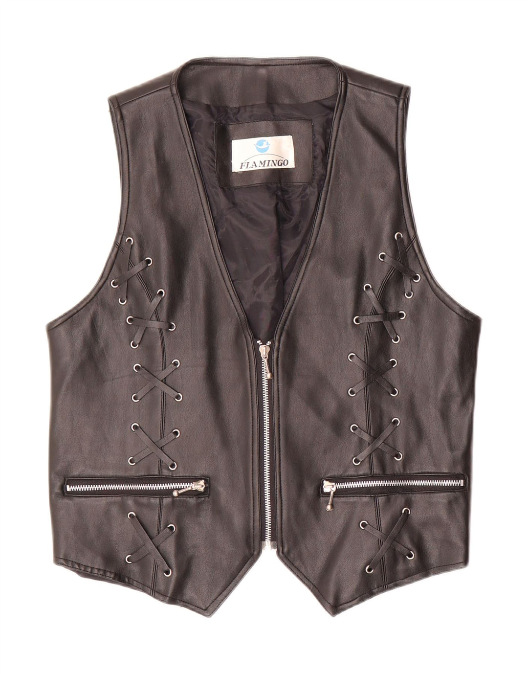 Colete de couro feminino vintage UK 20 2XL preto