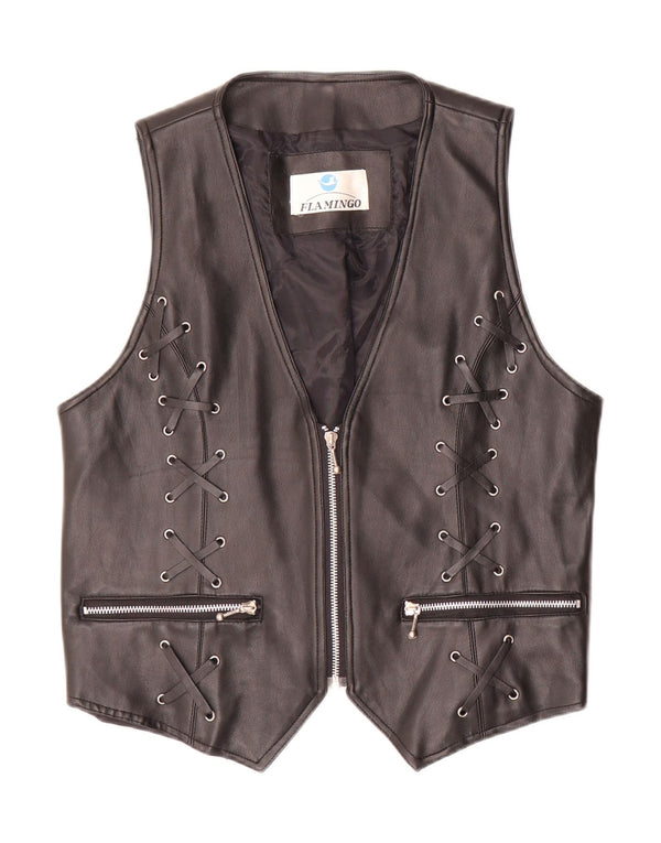 Colete de couro feminino vintage UK 20 2XL preto