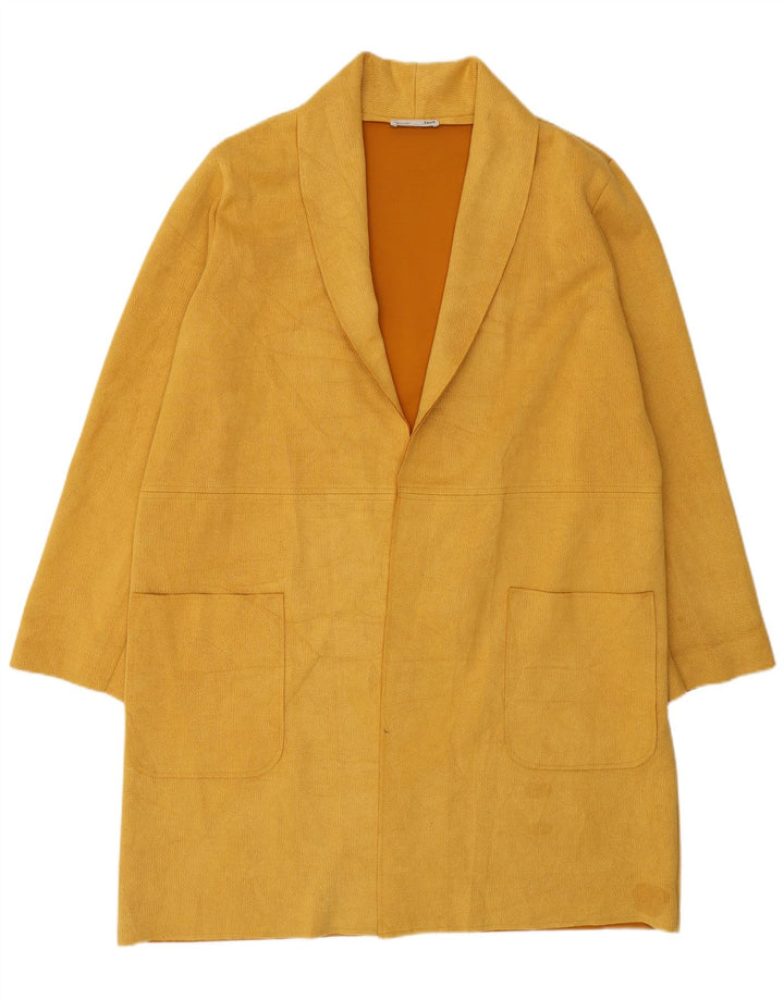 Sobretudo aberto oversized feminino Zara UK 14 poliéster amarelo médio