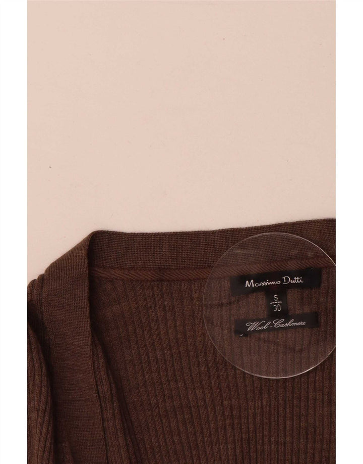 Suéter cardigã feminino Massimo Dutti com palangre Reino Unido 10 lã marrom pequena
