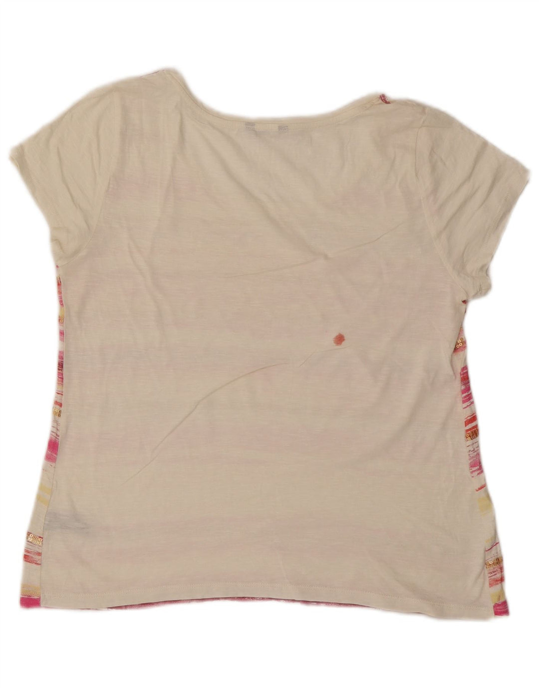 Camiseta feminina M&Co UK 14 algodão listrado branco médio