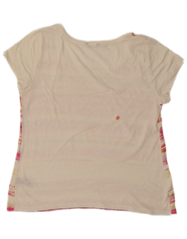Camiseta feminina M&Co UK 14 algodão listrado branco médio