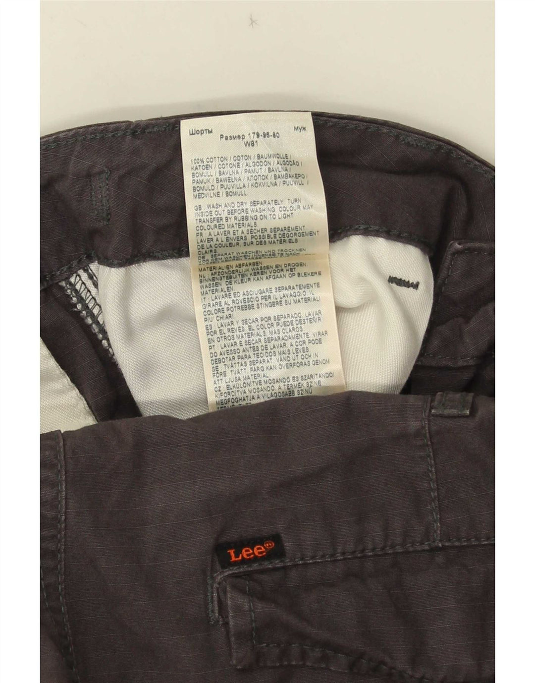 Lee Mens Cargo Shorts W32 Algodão Cinza Médio