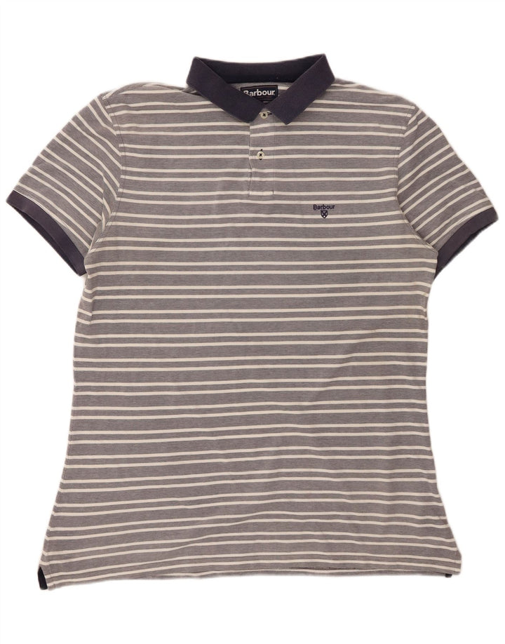 Camisa polo masculina Barbour XL algodão listrado cinza