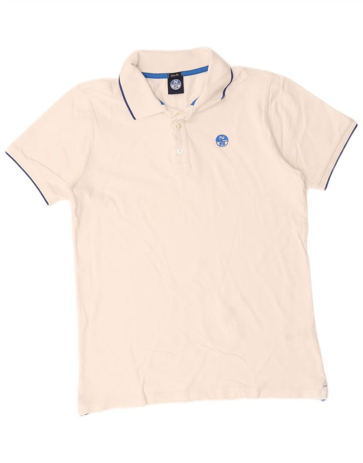 Camisa polo masculina North Sails Slim Fit pequena de algodão branco
