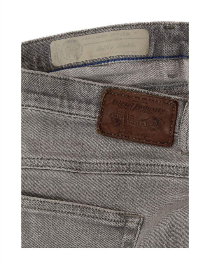 Shorts jeans feminino Diesel Belthy Distressed W27 pequeno algodão cinza