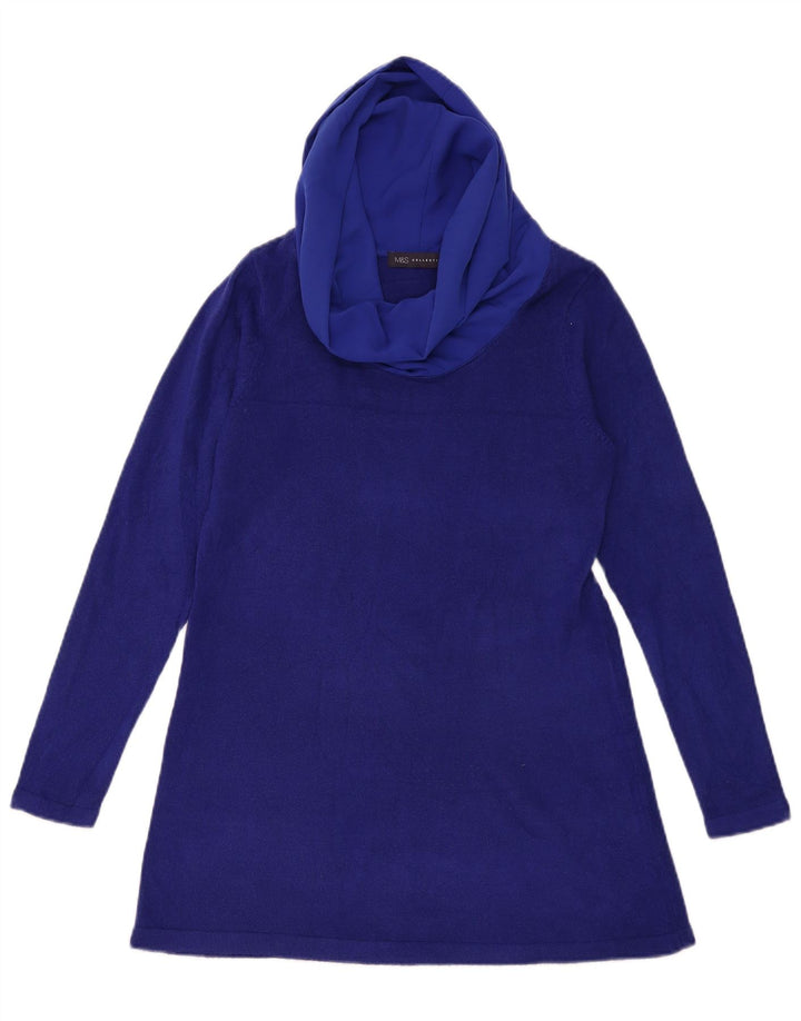 Suéter feminino Marks & Spencer com gola redonda Reino Unido 12 poliéster azul médio