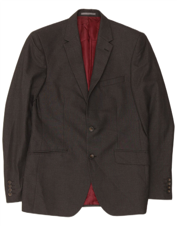 Jaqueta blazer masculina de 2 botões Marks & Spencer Reino Unido 38 poliéster cinza médio