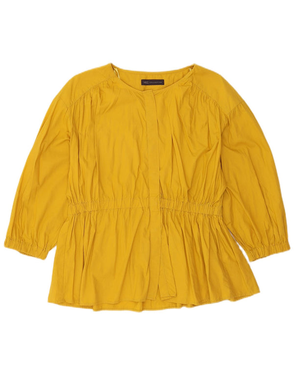 Blusa feminina Marks & Spencer manga 3/4 Reino Unido 14 grande algodão amarelo
