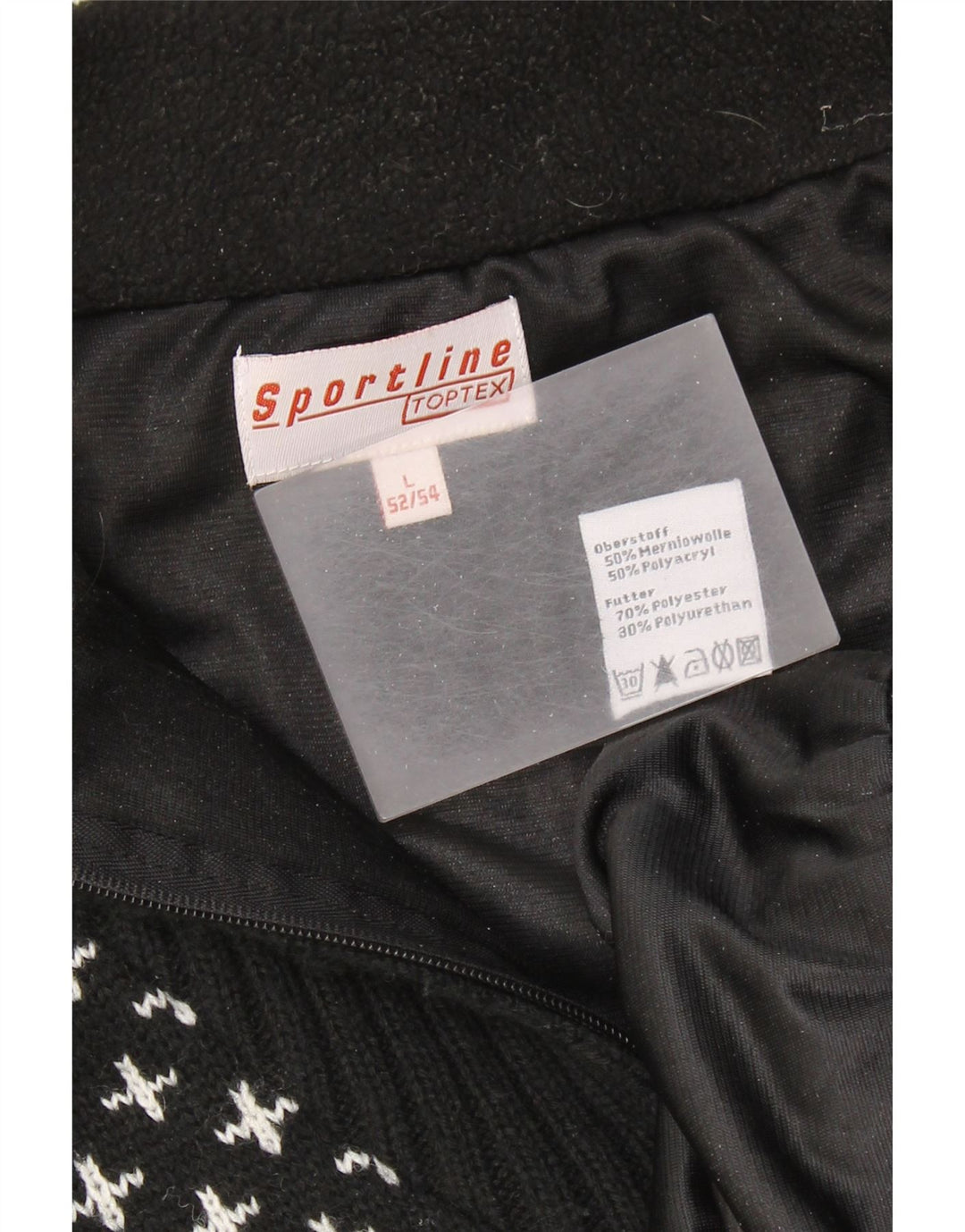 Suéter masculino VINTAGE com zíper e gola IT 52/54 grande preto Fair Isle