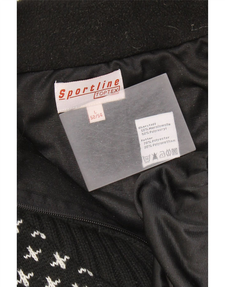 Suéter masculino VINTAGE com zíper e gola IT 52/54 grande preto Fair Isle