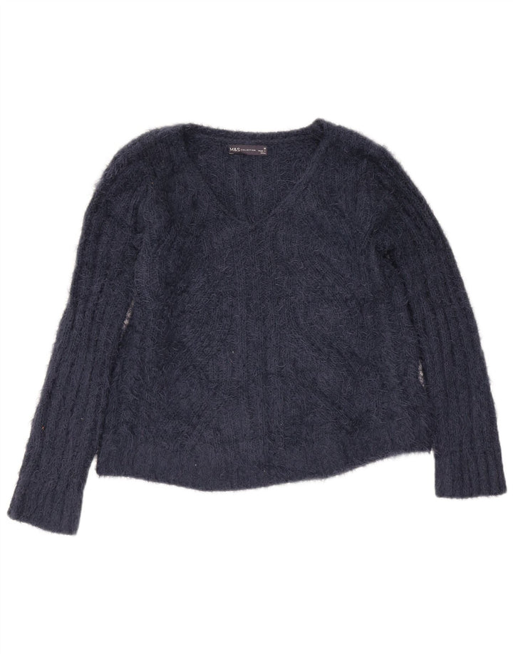 Suéter feminino Marks & Spencer com decote em V Reino Unido 14 médio azul marinho