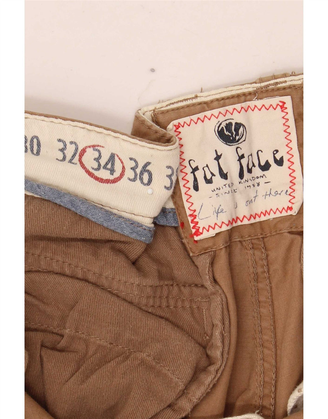 Shorts cargo masculino Fat Face W34 grande algodão marrom