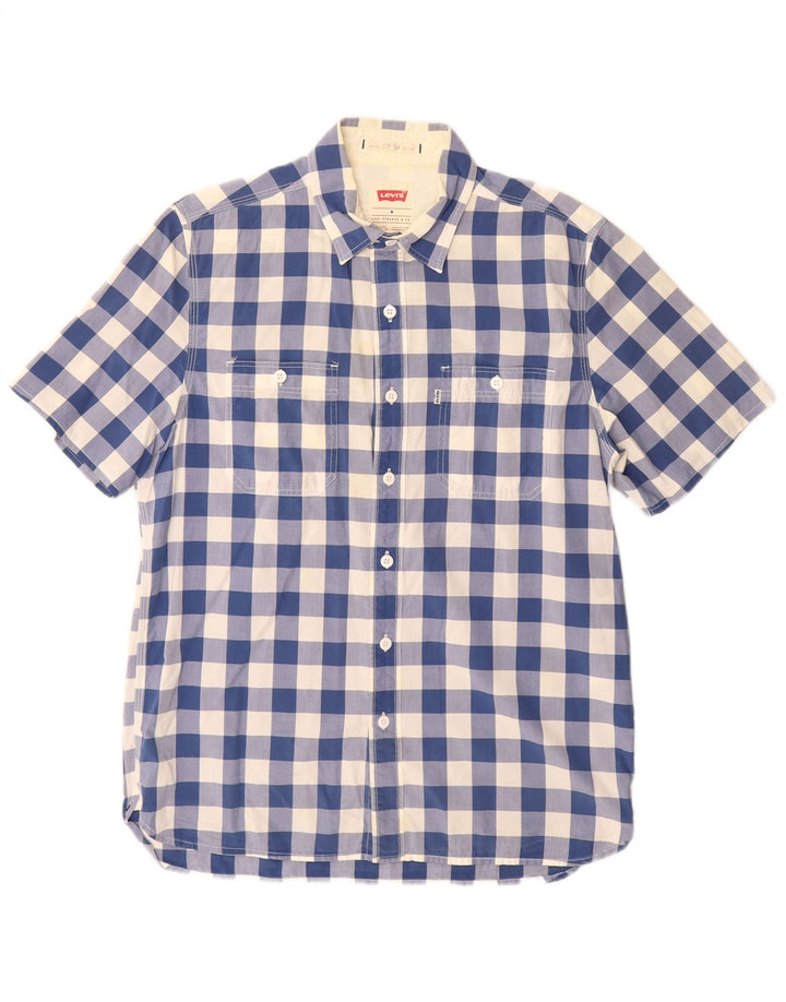 Camisa masculina de manga curta padrão Levi's de algodão guingão azul médio