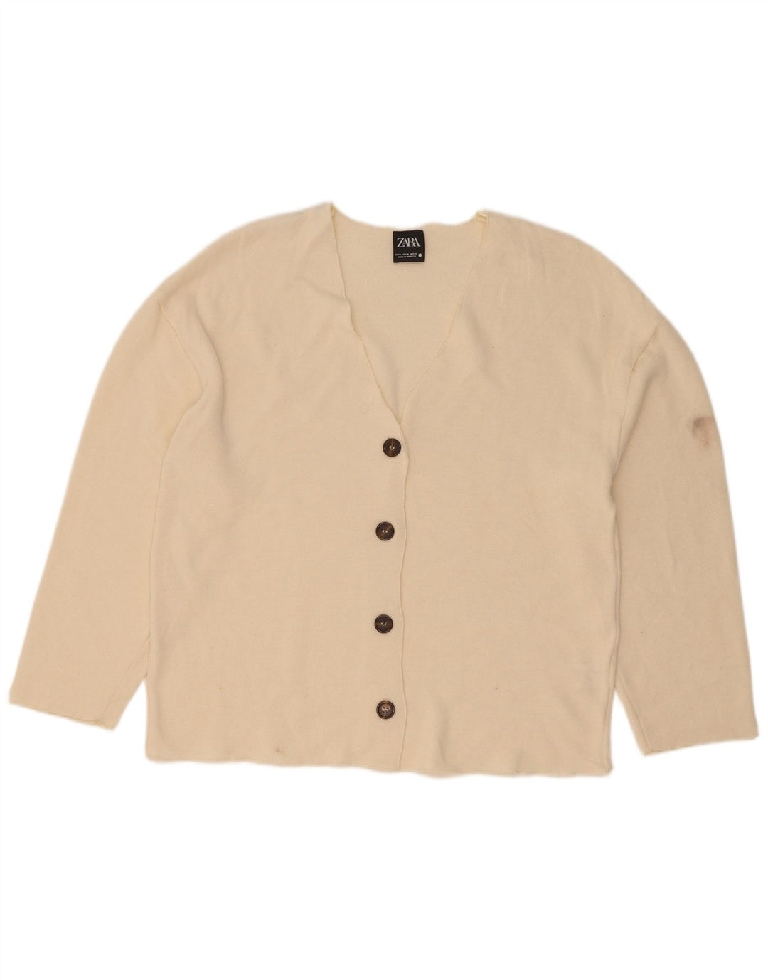 Zara Cardigan Feminino Top UK 14 Médio Off White Viscose