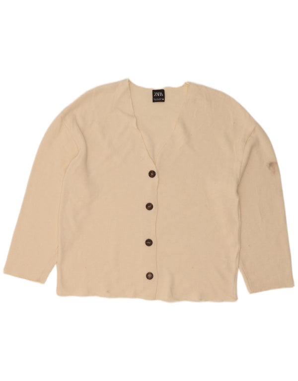 Zara Cardigan Feminino Top UK 14 Médio Off White Viscose