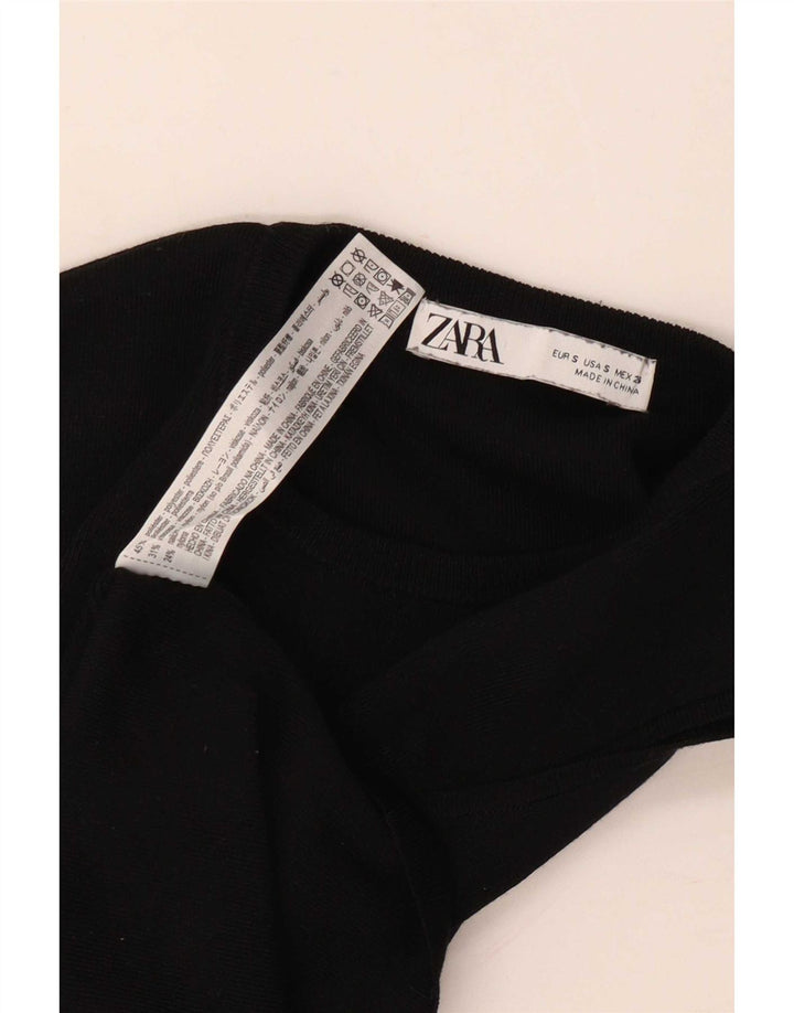 Zara Womens Crop Vest Top UK 8 Pequeno Poliéster Preto