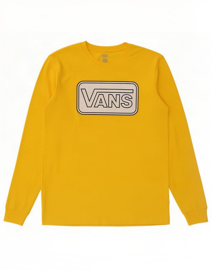 Vans Mens Graphic Top Manga Longa Pequeno Algodão Amarelo
