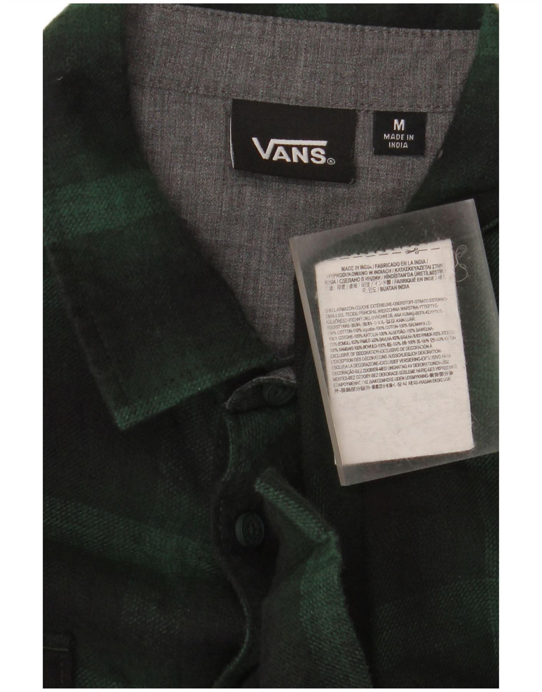 Camisa masculina de flanela VANS médio verde xadrez algodão