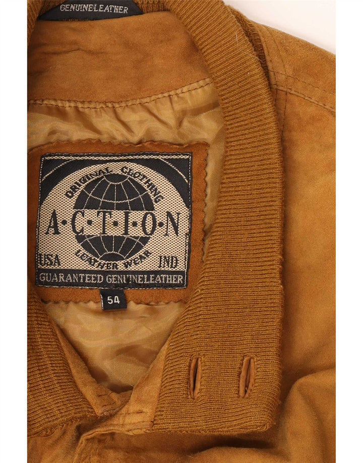 Jaqueta bomber masculina vintage de camurça IT 54 2XL couro bege