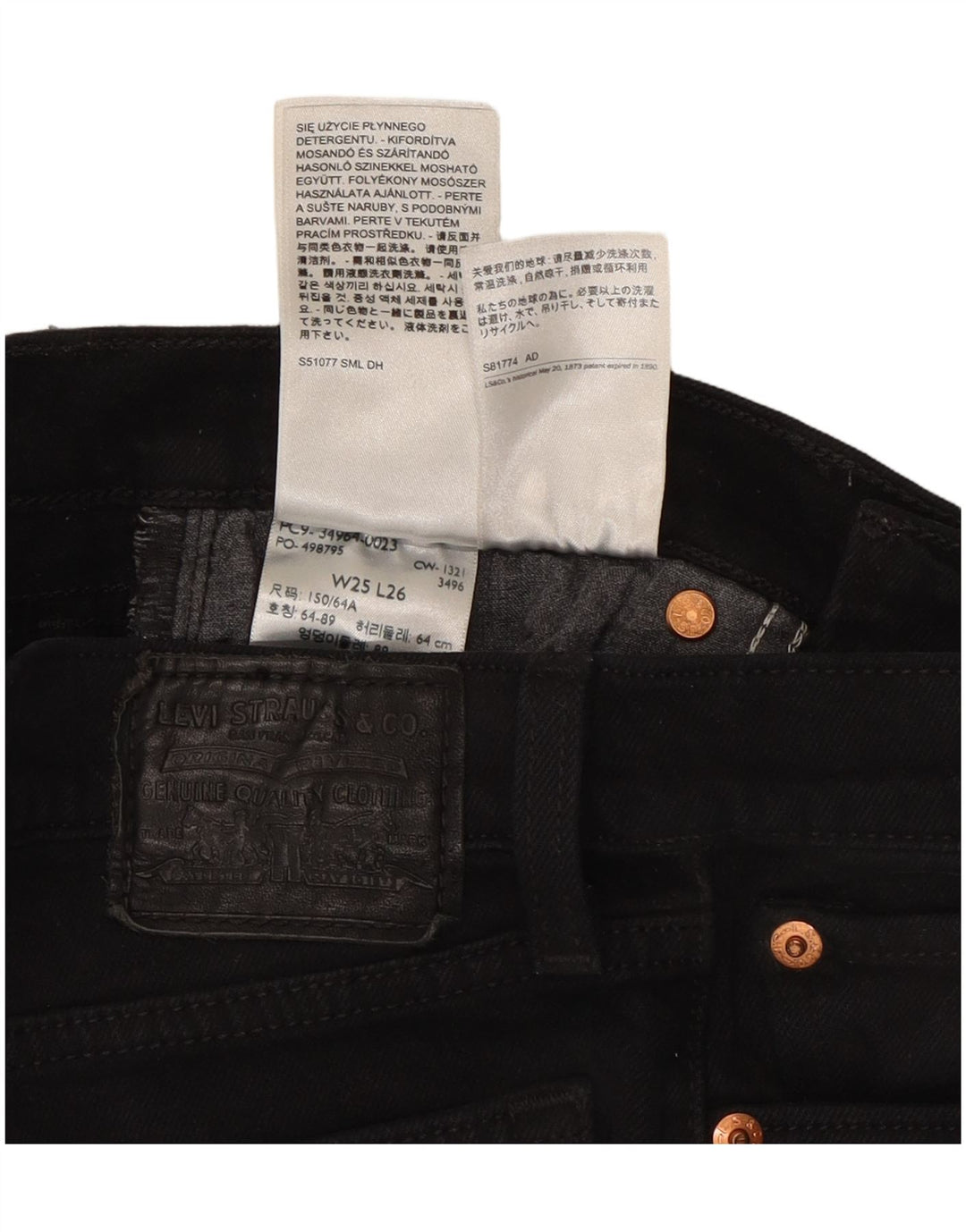 Calça jeans feminina LEVI'S com perna larga e reta W25 L26 algodão preto