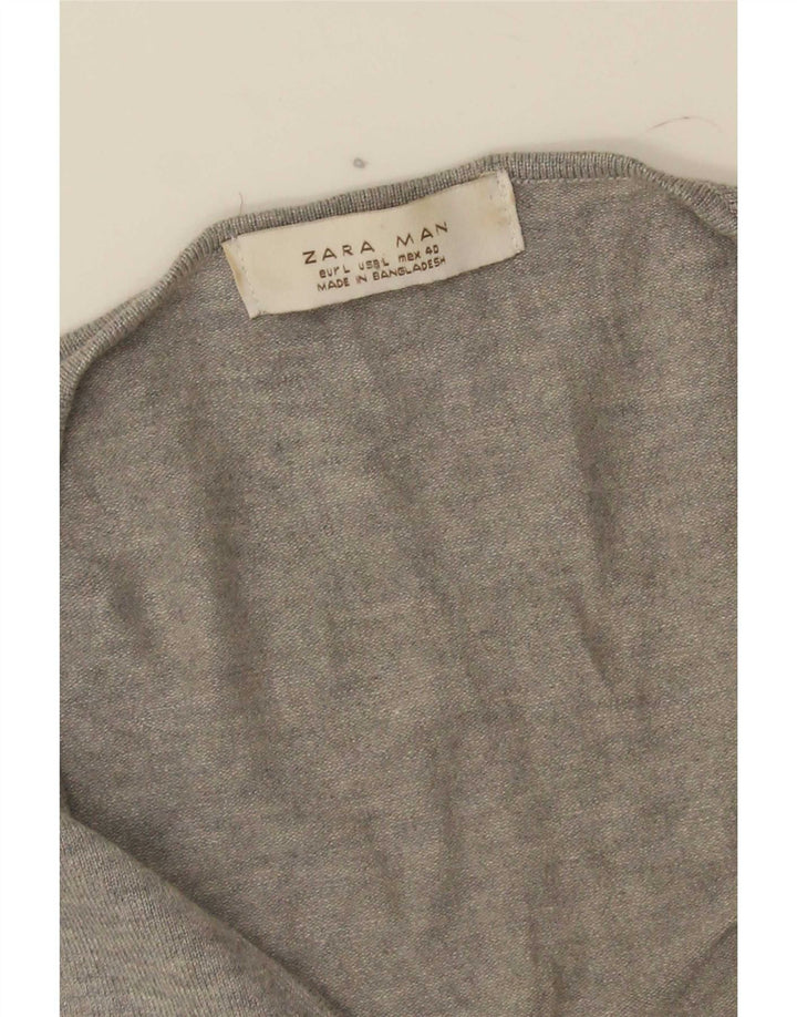 Zara Suéter masculino com decote em V grande cinza
