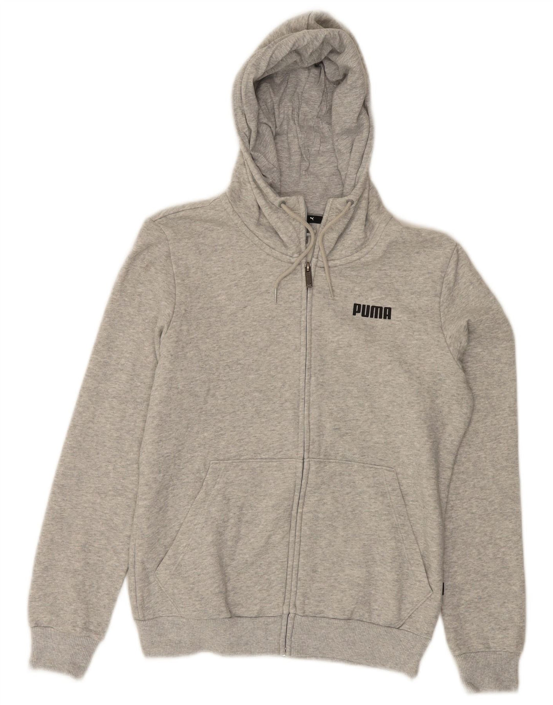 Suéter PUMA feminino com capuz e zíper UK 10 pequeno cinza manchado