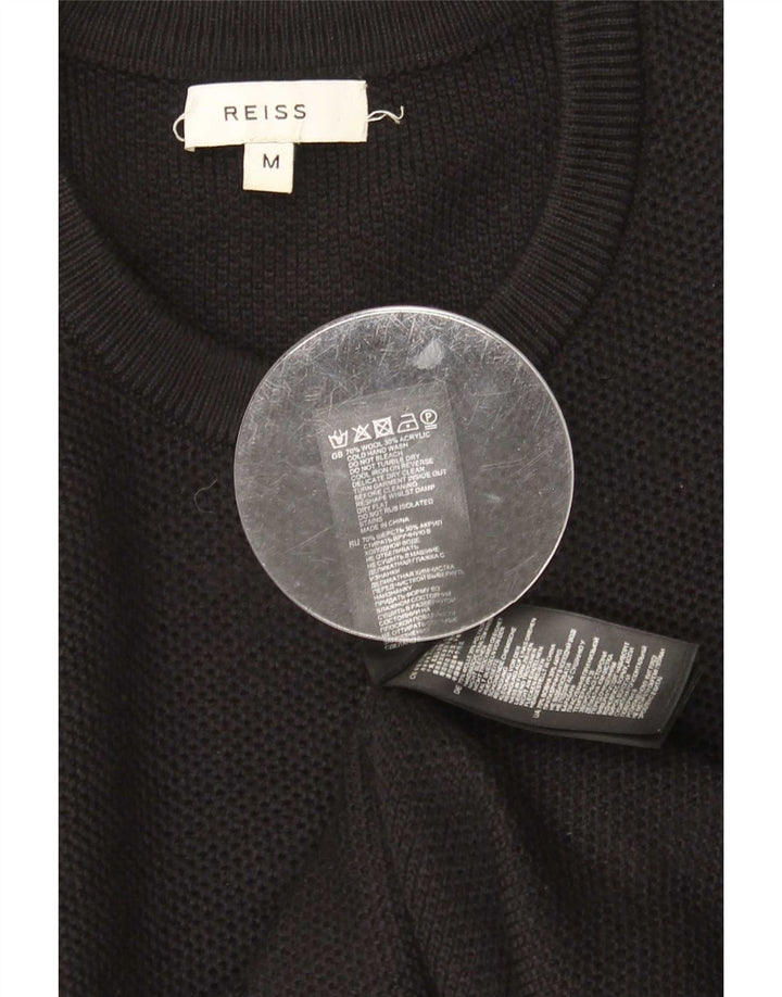 Reiss Suéter masculino com gola redonda Lã preta média