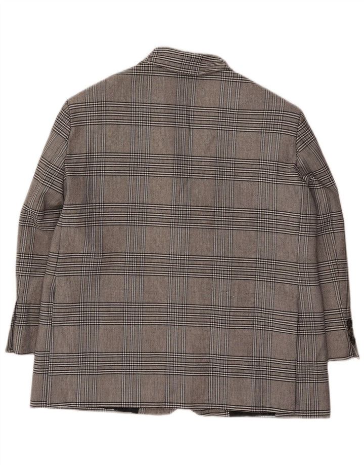 Jaqueta blazer oversized Zara feminina com 2 botões Reino Unido 6 XS cinza xadrez viscose