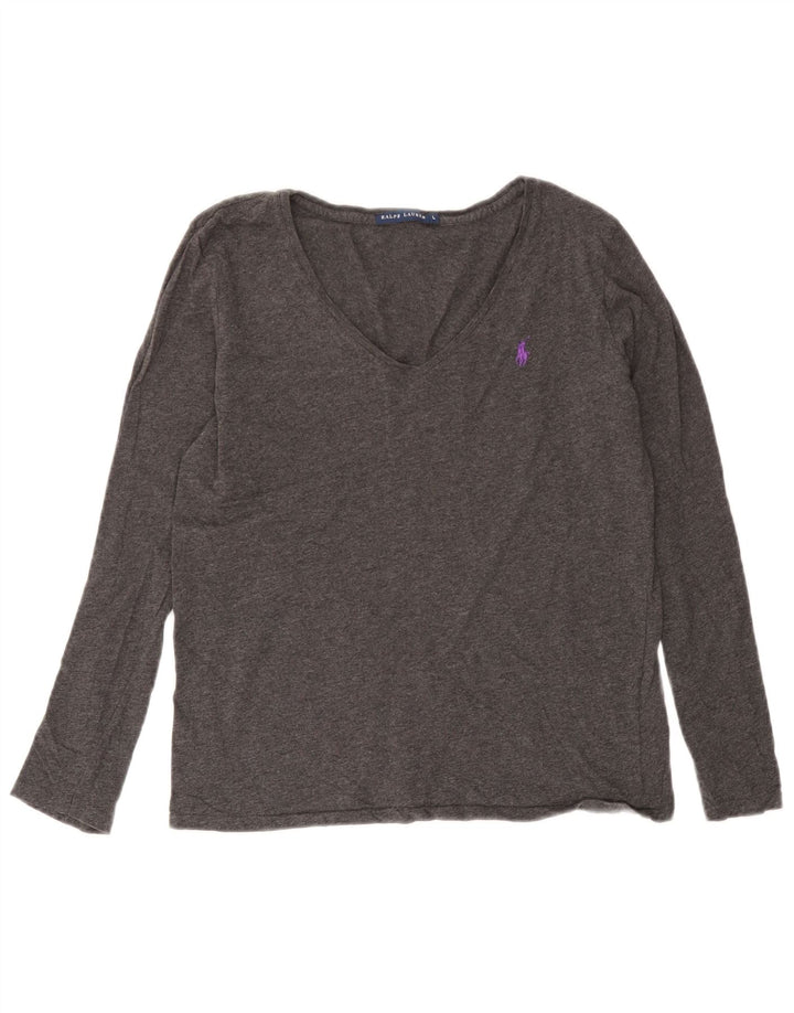 Ralph Lauren Top feminino manga comprida Reino Unido 14 grande algodão cinza