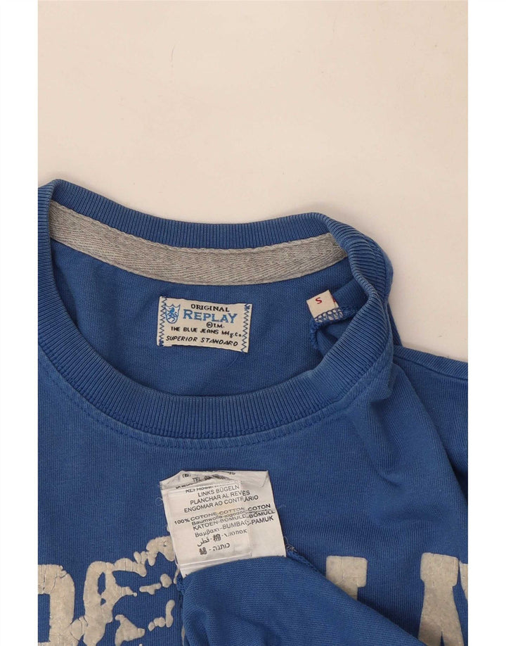 Camiseta masculina Replay com estampa gráfica pequena de algodão azul