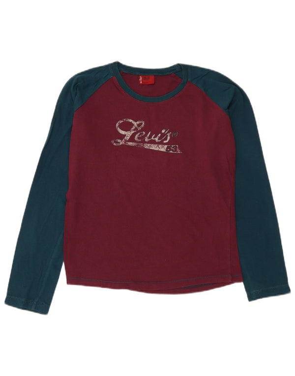 Top gráfico feminino Levi's de manga comprida UK 14 Medium Burgundy Colourblock