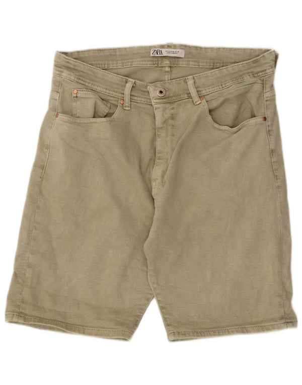 Shorts jeans masculino Zara EU 46 XL W36 algodão cáqui