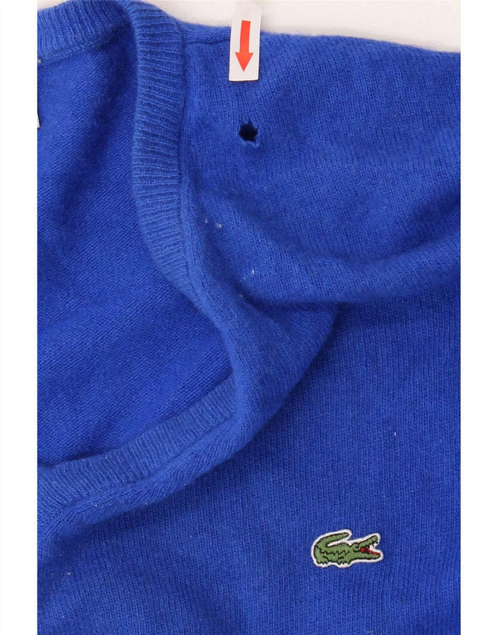 Suéter masculino Lacoste com decote em V tamanho 6 XL lã virgem azul