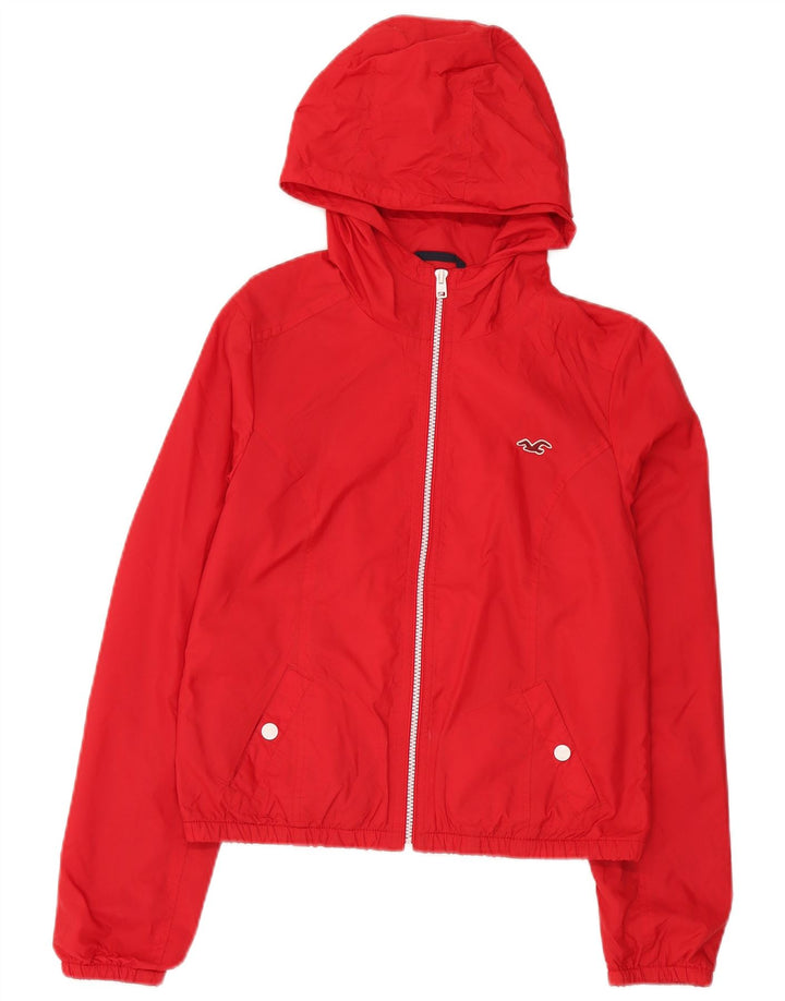Jaqueta de chuva feminina com capuz Hollister UK 12 nylon vermelho médio