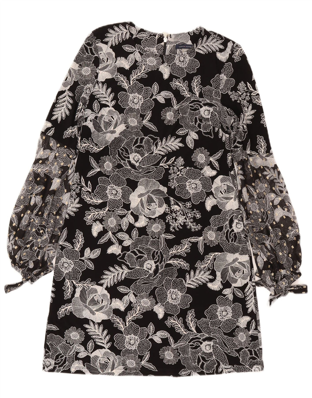 Vestido feminino Tommy Hilfiger manga comprida, tamanho 4, pequeno, preto, floral