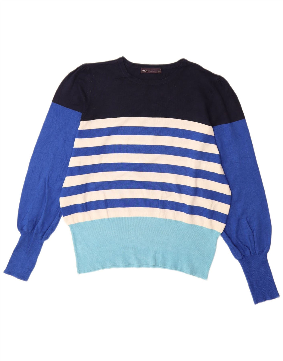 Suéter feminino com gola canoa MARKS & SPENCER Reino Unido 16 grande listrado azul